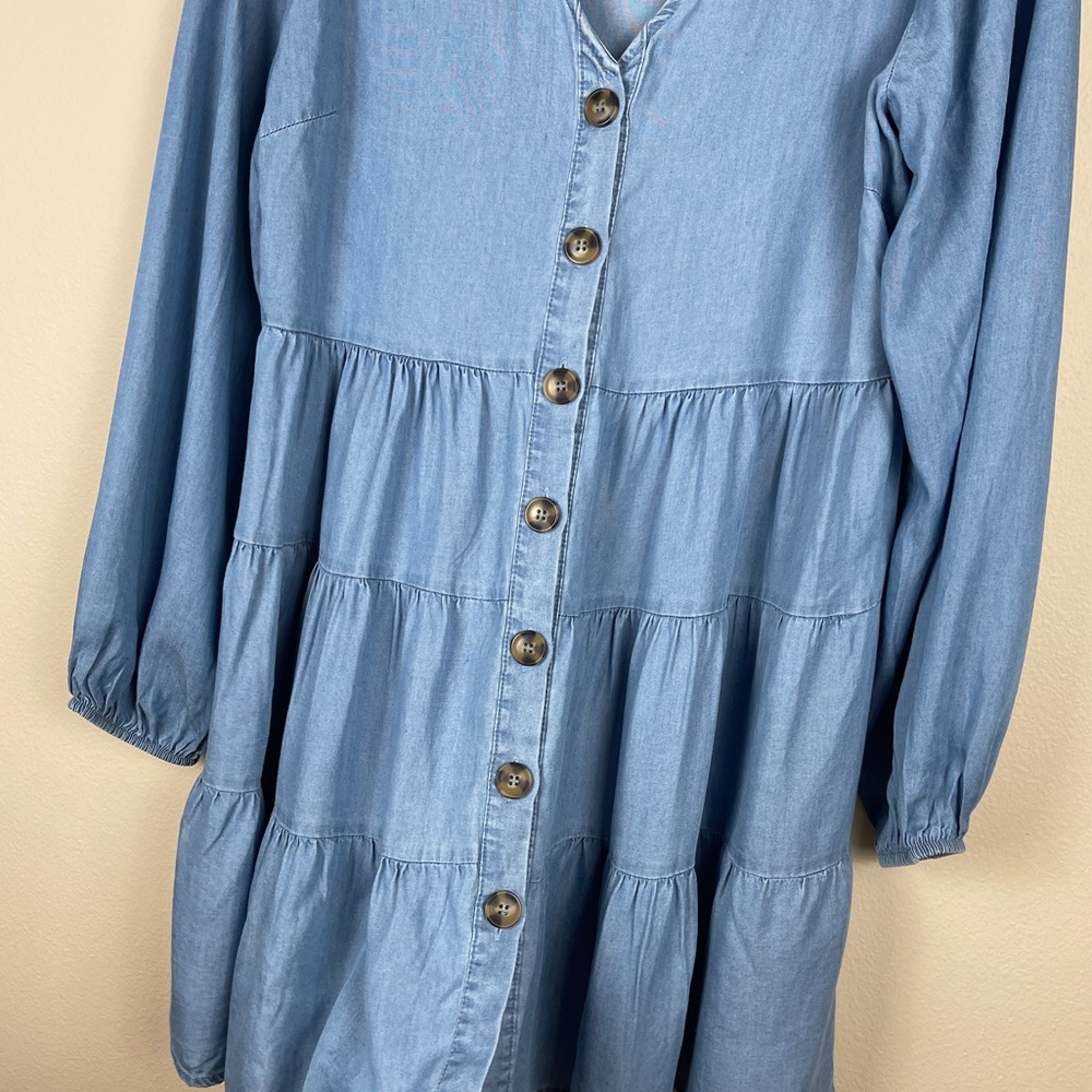 Tiered Button Front Boho Chambray Dress - image 4